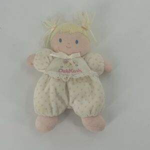Vintage Oshkosh BGosh Pink Plush Baby Doll Yarn Hair Pink 7” Rattles Lovey Rare